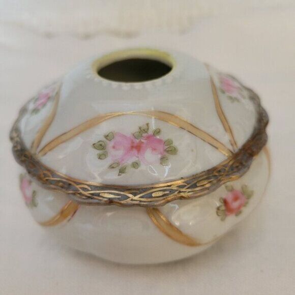 Made in Japan Other - Antique Nippon Hair Receiver Painted "E E" Japan Porcelain Victorian Roses gold